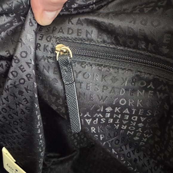 Kate Spade New York Navy Blue Nylon Tote Work Bag Zip Top Black Leather Handles - Picture 11 of 11